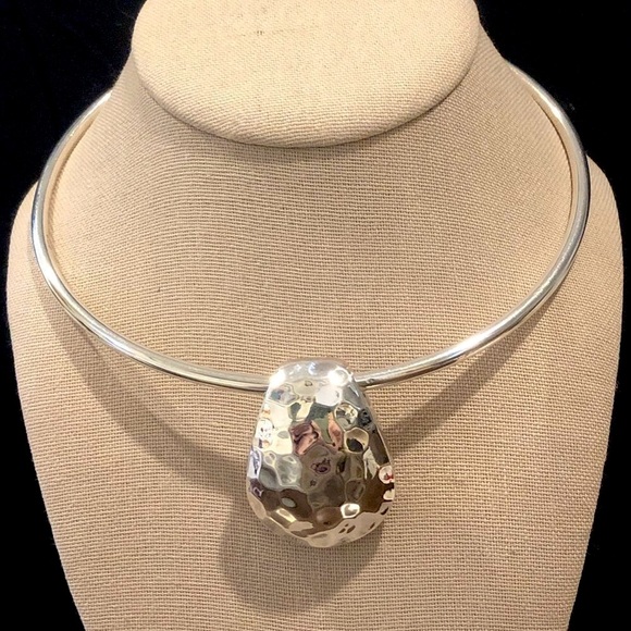 SIMON SEBBAG Sterling Silver Hammered Pendant Tube Choker...